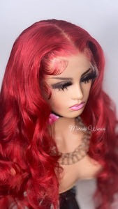 22in Red Body Wave 13x6 HD WIG