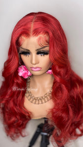 22in Red Body Wave 13x6 HD WIG