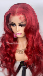 22in Red Body Wave 13x6 HD WIG