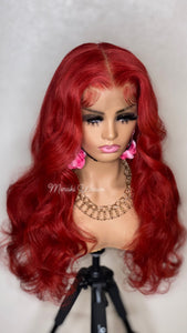 22in Red Body Wave 13x6 HD WIG