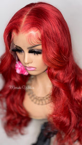 22in Red Body Wave 13x6 HD WIG