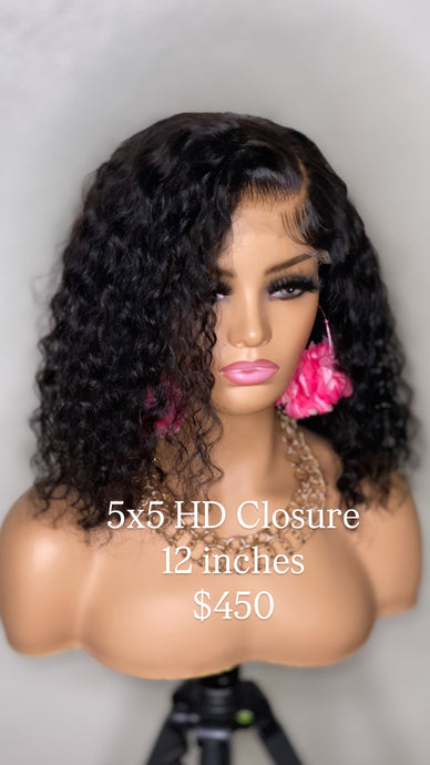 12in 5x5 HD Closure Curly Bob Wig