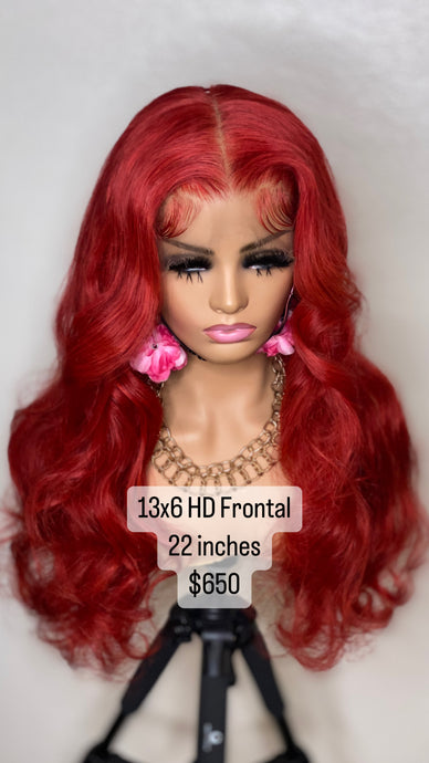 22in Red Body Wave 13x6 HD WIG